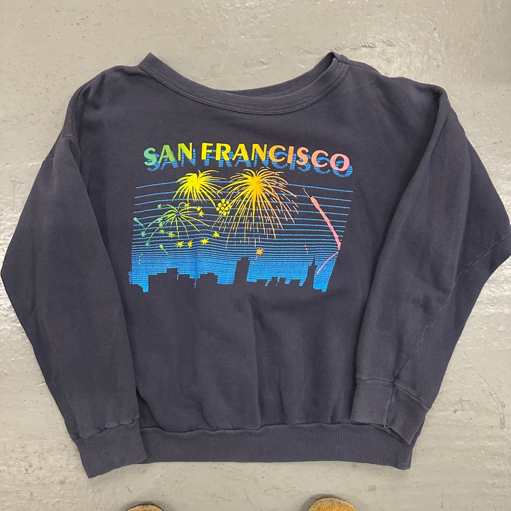 Vintage San Francisco Sweatshirt Mens XL Black Preowned Stains Fireworks Graphic